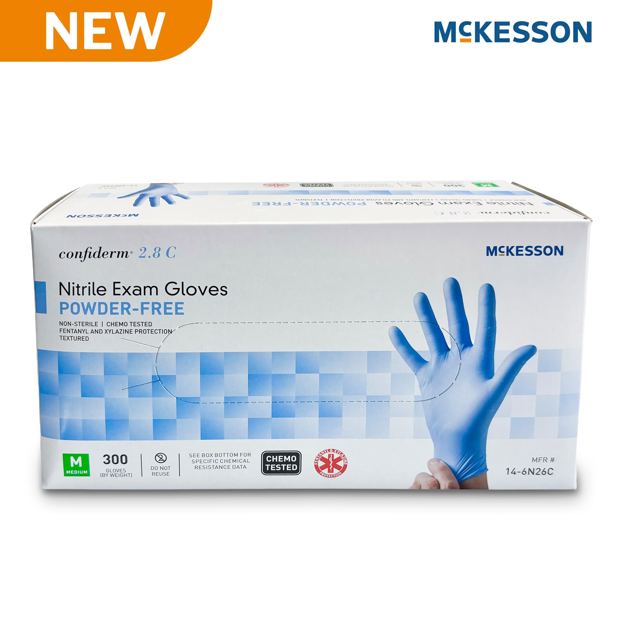Exam Glove McKesson Confiderm® 2.8 C Medium 300 per Box NonSterile Nitrile Standard Cuff Length Textured Fingertips Ocean Blue Chemo Tested / Fentanyl Tested