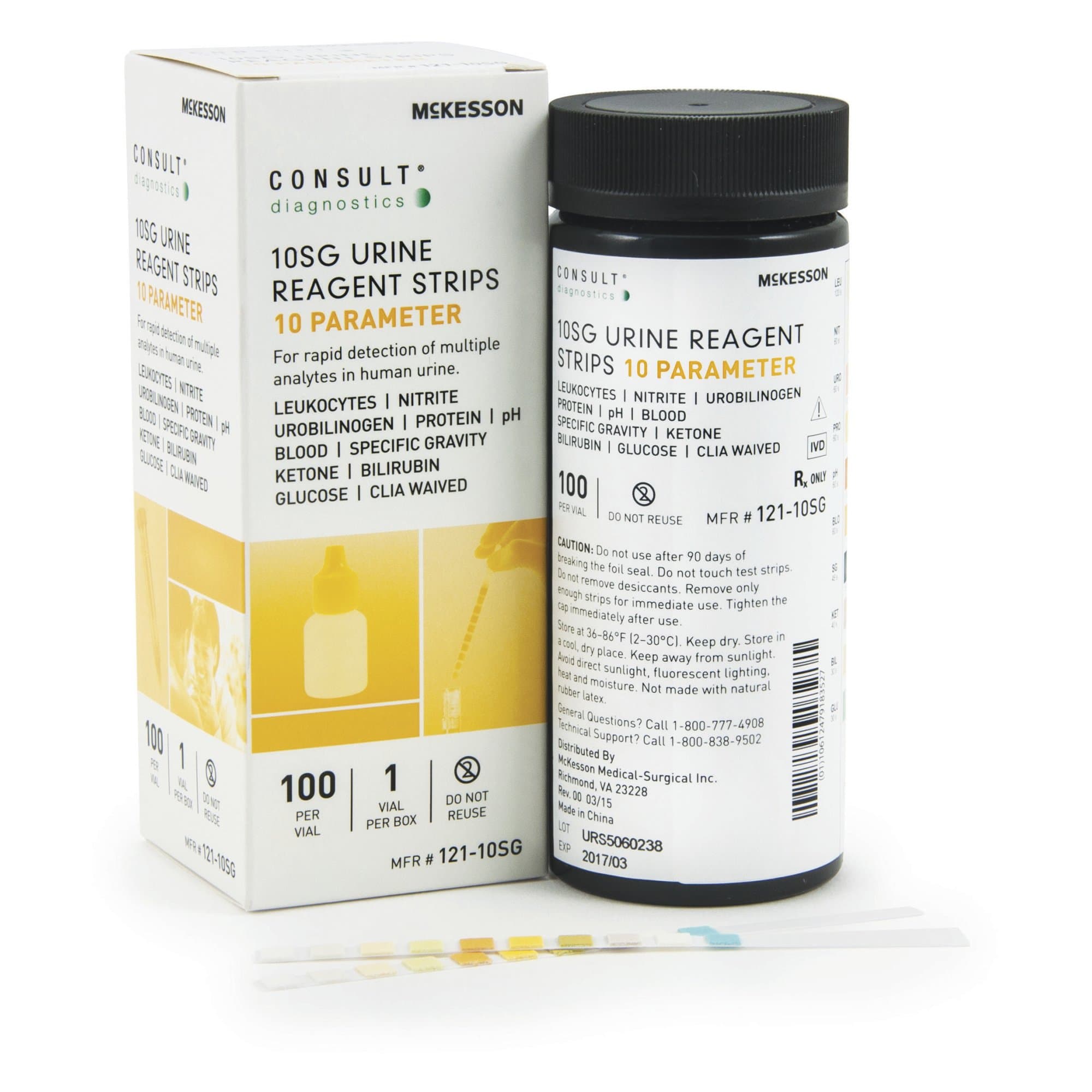 Urinalysis Reagent McKesson Consult™ Bilirubin, Blood, Glucose, Ketone, Leukocytes, Nitrite, pH, Protein, Specific Gravity, Urobilinogen For McKesson 120 / McKesson CONSULT U120 Ultra Urine Analyzer (MFR # 121-120 / 121-U120)