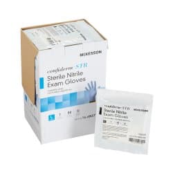 Exam Glove McKesson Confiderm® STR Large 50 Pairs per Box Sterile Pair Nitrile Standard Cuff Length Textured Fingertips Blue Not Rated