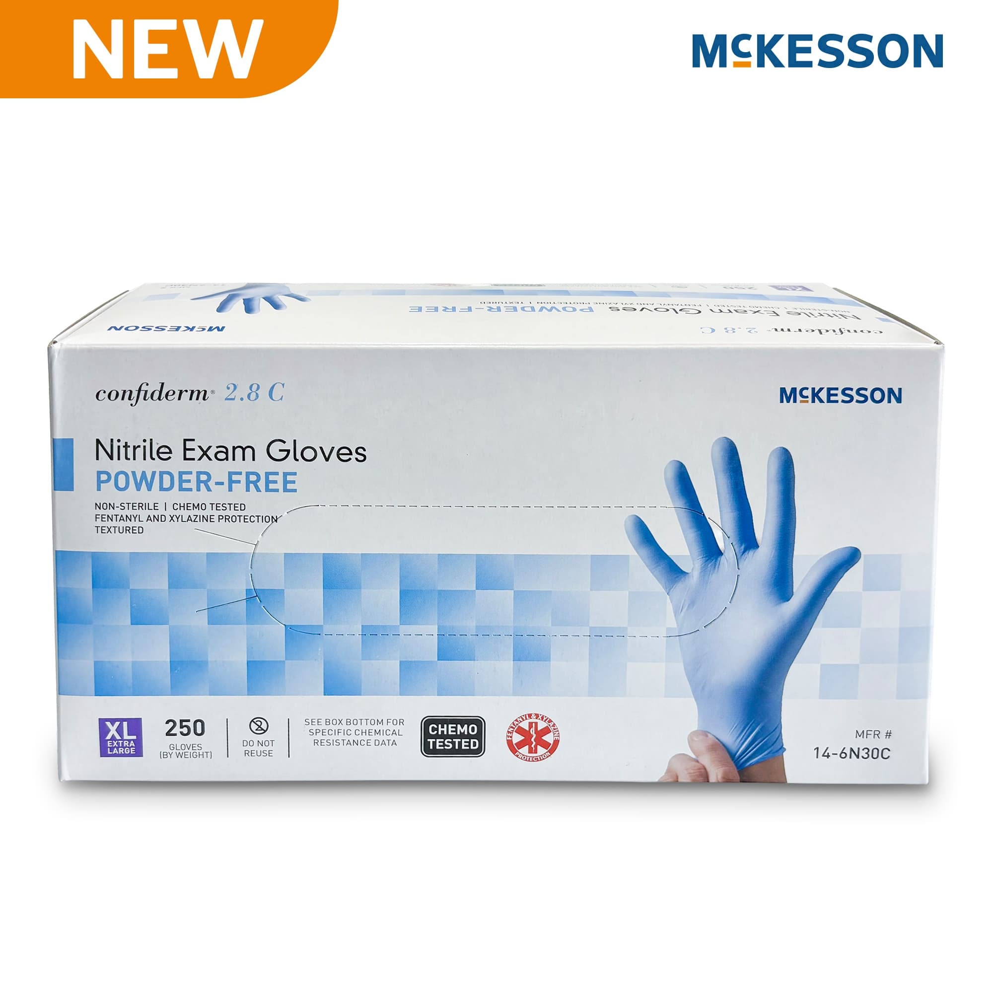 Exam Glove McKesson Confiderm® 2.8 C X-Large 250 per Box NonSterile Nitrile Standard Cuff Length Textured Fingertips Ocean Blue Chemo Tested / Fentanyl Tested