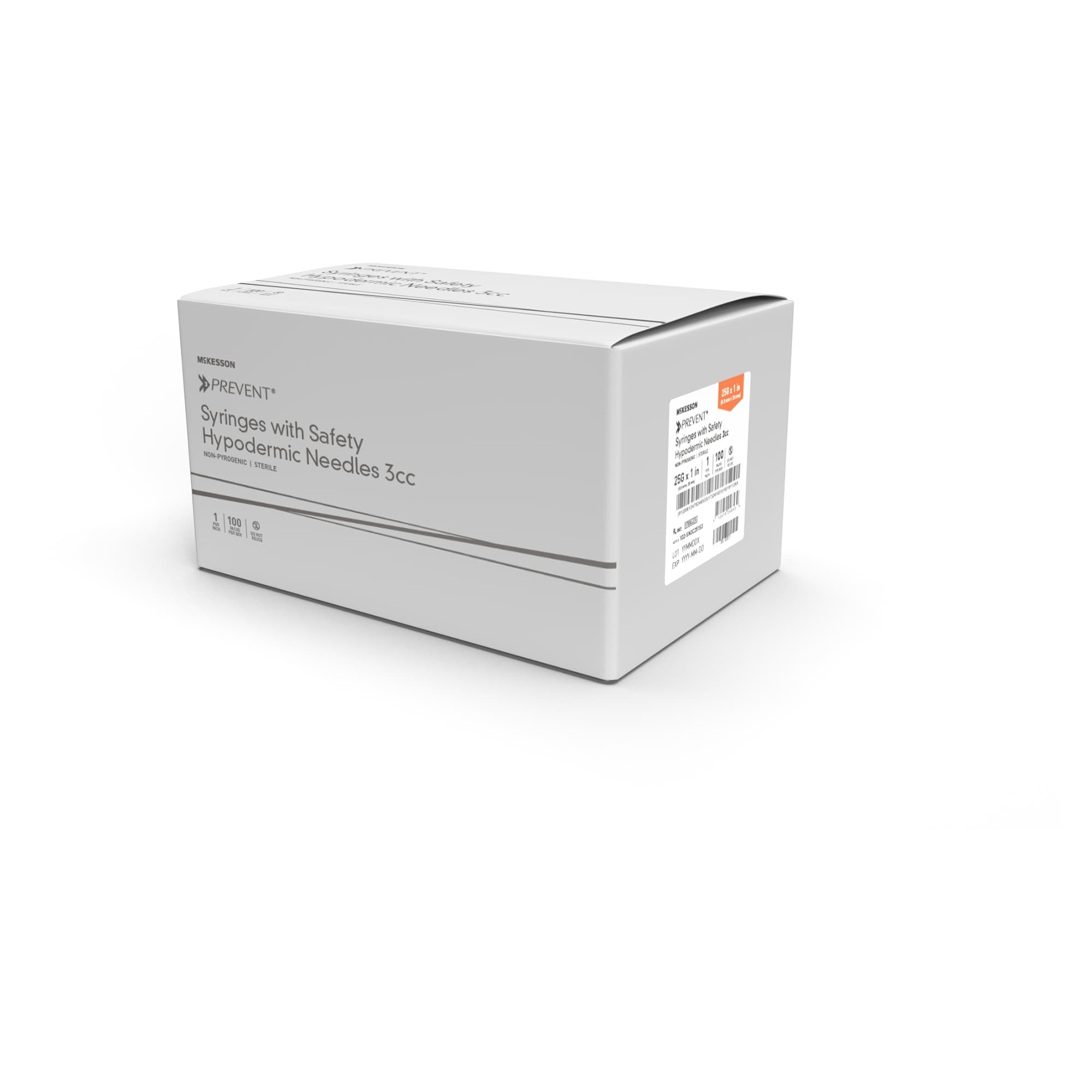 Safety Hypodermic Syringe with Needle McKesson Prevent® 3 mL 5/8 Inch 25 Gauge Hinged Safety Needle Ultra Thin Wall